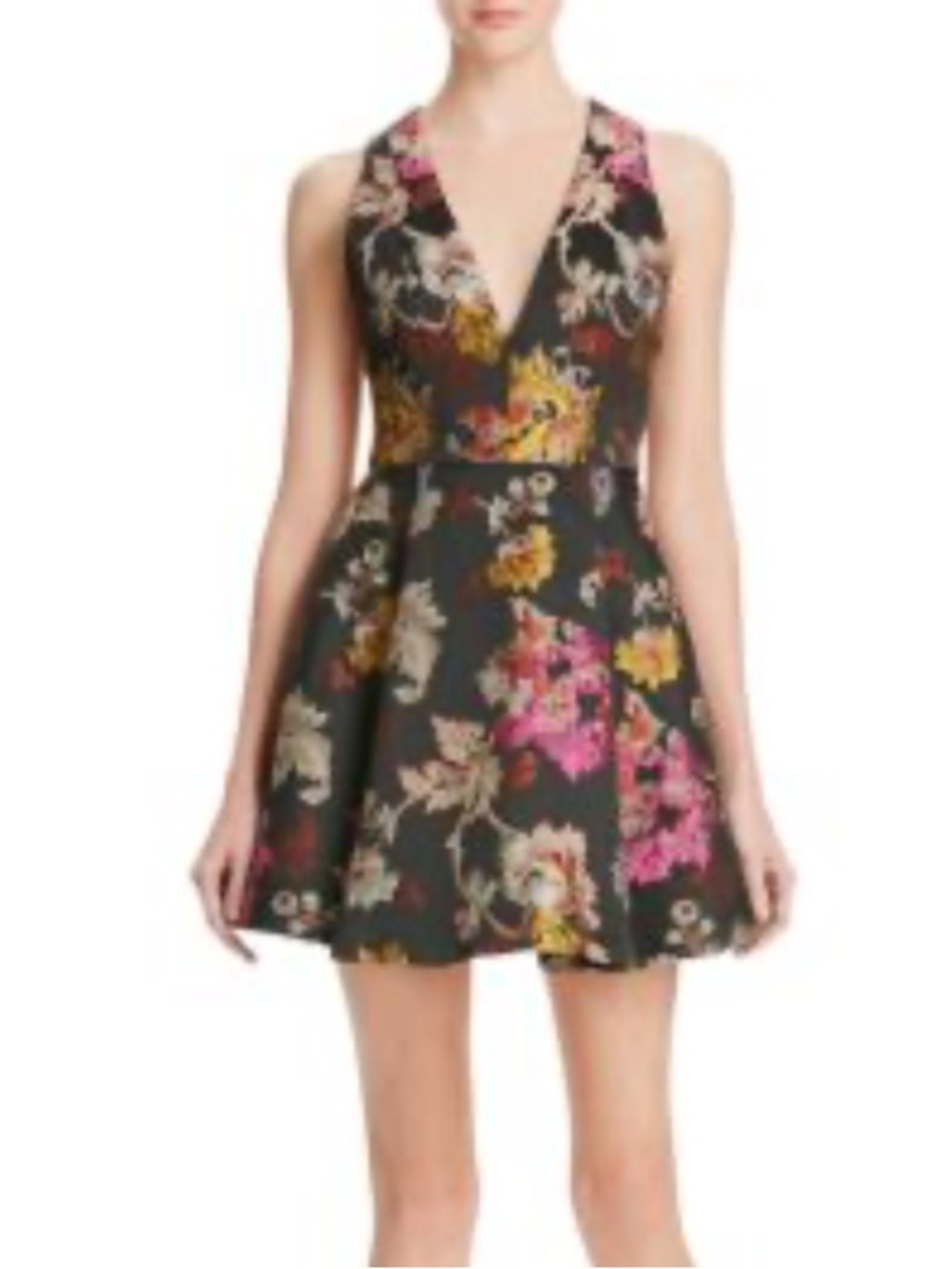 Alice & Olivia Mollie Box Pleat Floral Brocade Dress